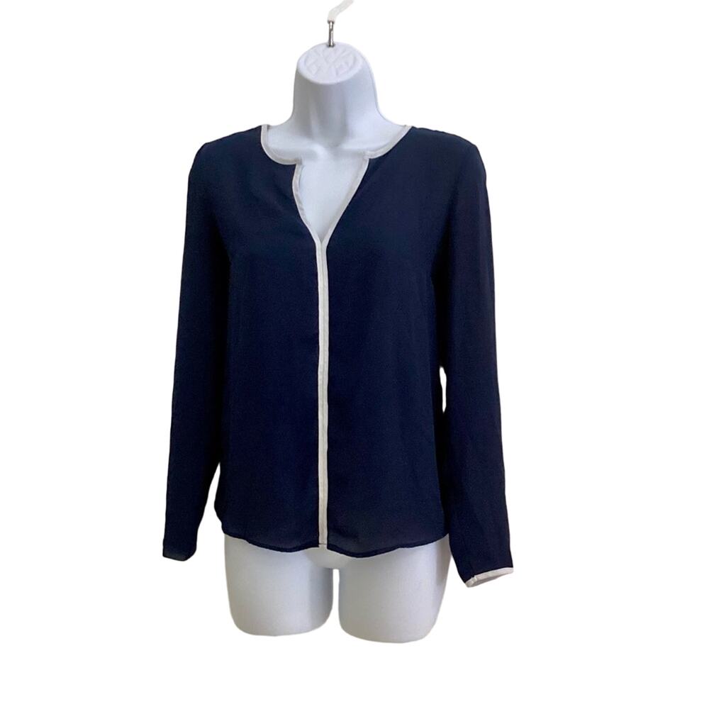 Atmosphere Split Neck Blouse with White Trim